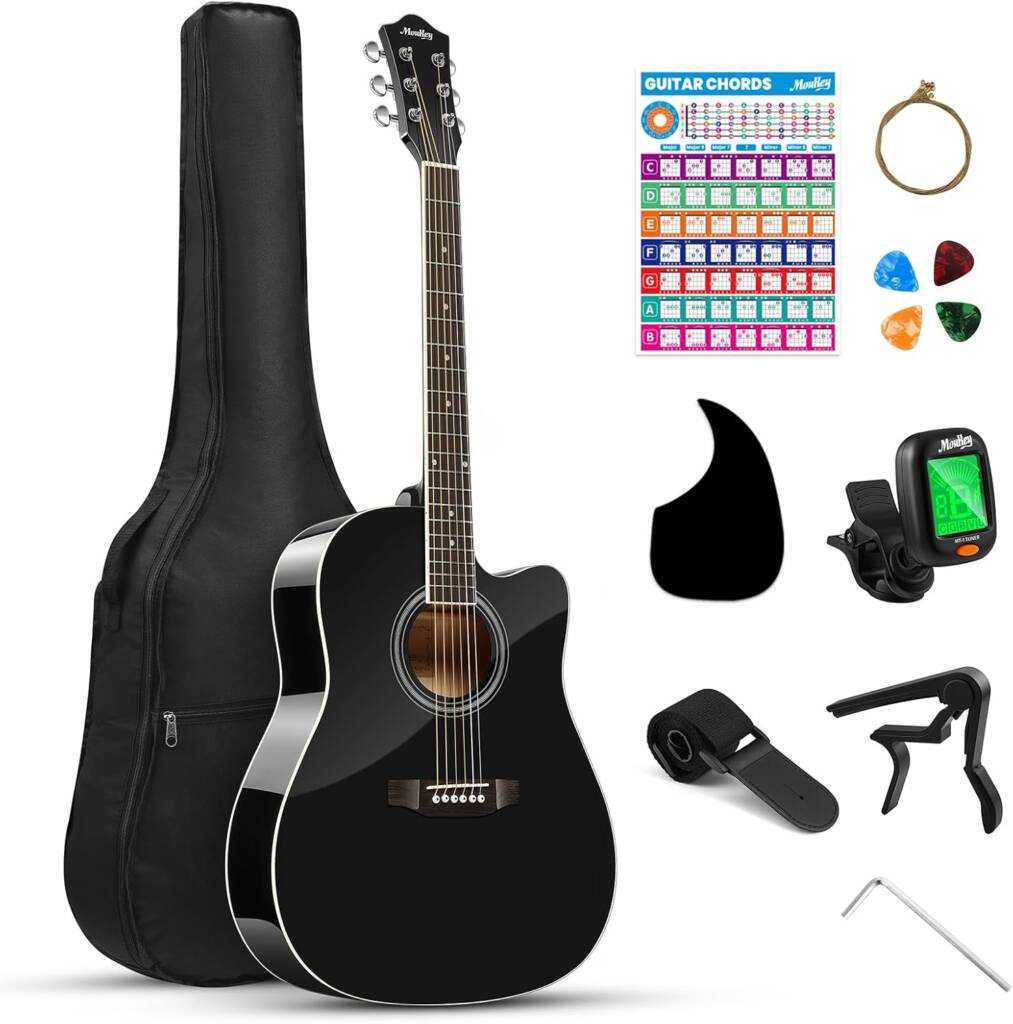 Moukey 41" Acoustic Guitar Starter Kit for Beginners – Full Size Black Guitar with Accessories
