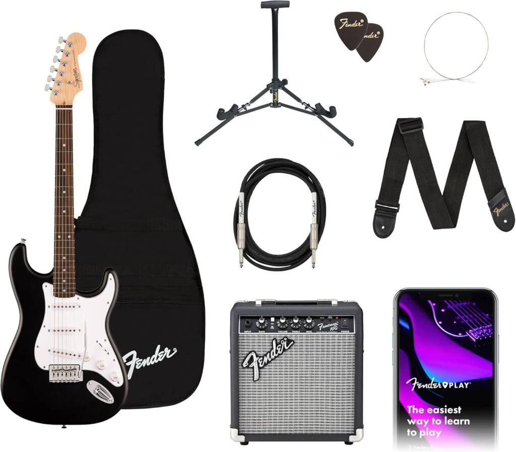 Fender Squier Debut Stratocaster Electric Guitar Kit – Complete Beginner Bundle with Amp, Bag & Lessons